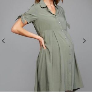 Pietro Brunelli Muted Green Button Front Mini Shirt Dress M Maternity